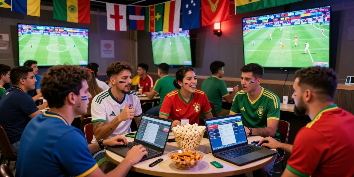 Soccer fans at a live match event engaging with Bongdata's betting odds during the World Cup.