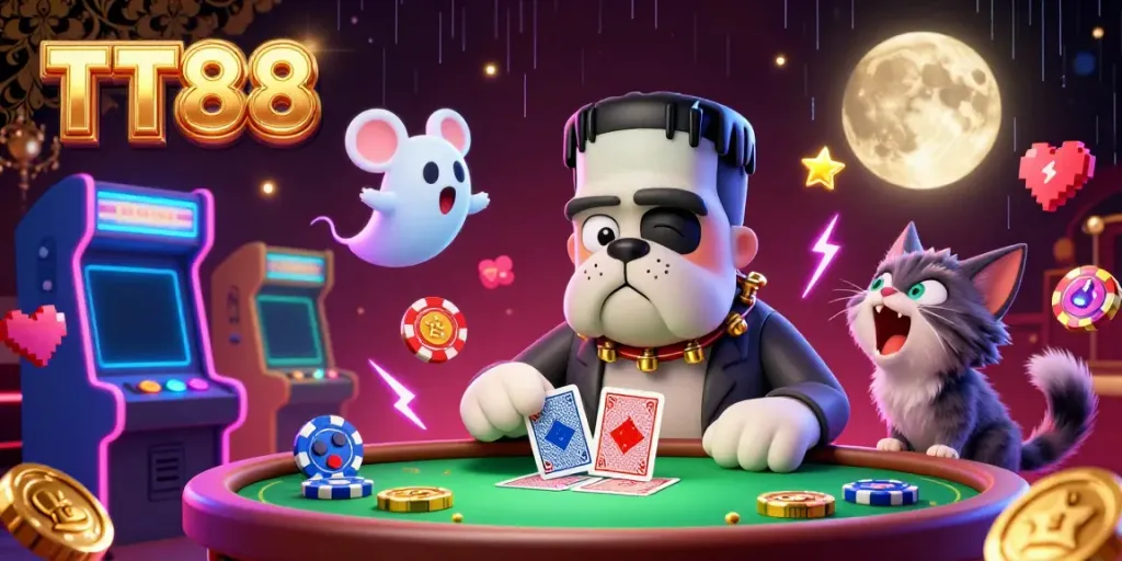Play exhilarating casino games at TT88 with thrilling characters like a bulldog dealer and a ghost mouse.