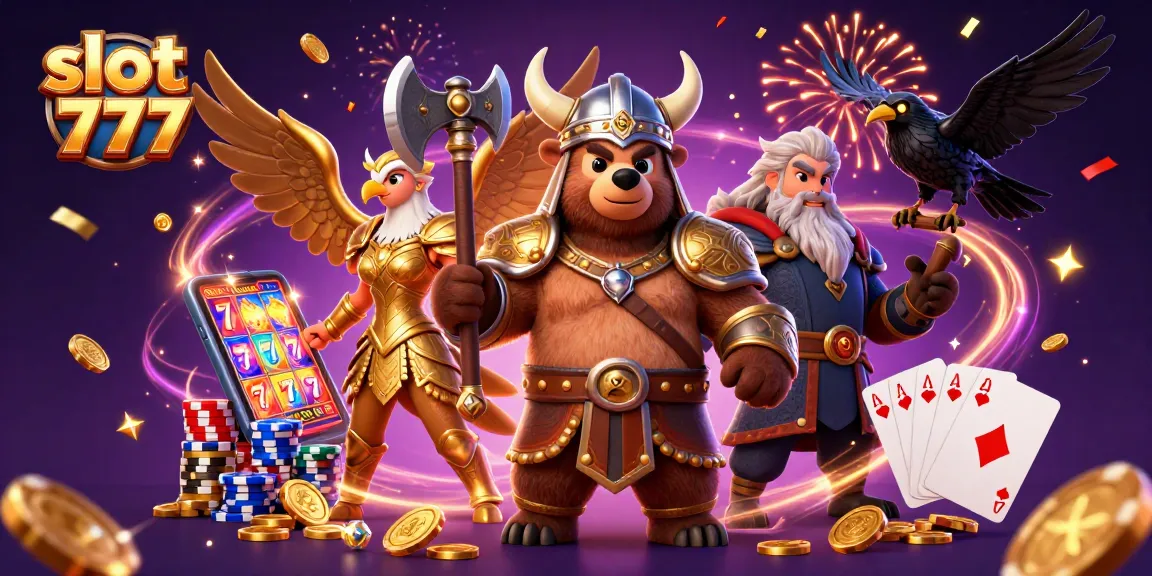Spin the slot 777 reels with Viking characters and colorful casino elements for a jackpot experience.