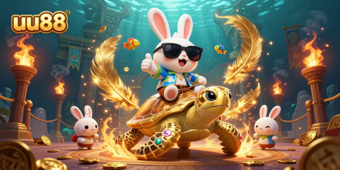 Experience thrilling action at uu88 with a lucky rabbit and golden turtle in a vibrant casino scene