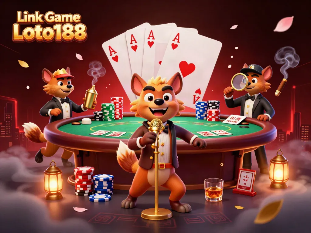 Engage with Link Game Loto188 in a thrilling casino scene with fun hyena characters.