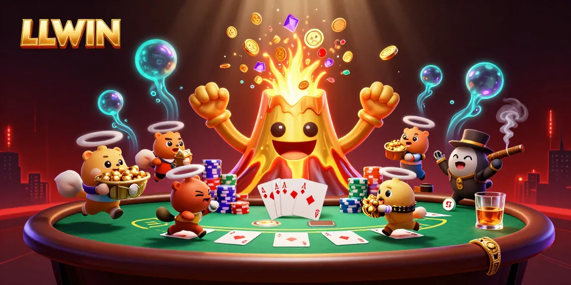 Experience thrilling wins at LLWIN, a dynamic casino scene showcasing golden treasures and poker excitement.