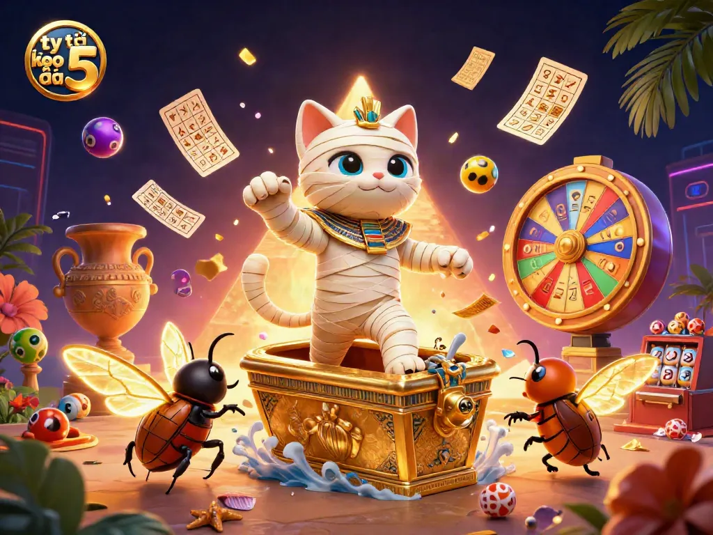 Engage with tỷ lệ kèo nhà cái 5 in this vibrant 3D casino scene featuring dynamic lottery elements.