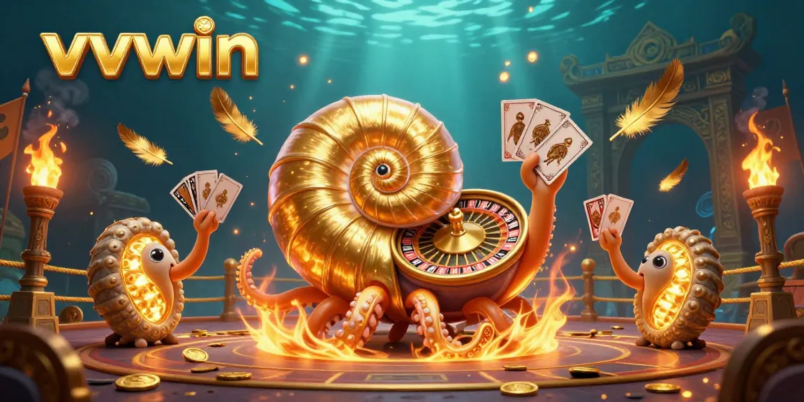 Experience exhilarating action with vvvwin's vibrant casino scene featuring a giant nautilus roulette wheel.