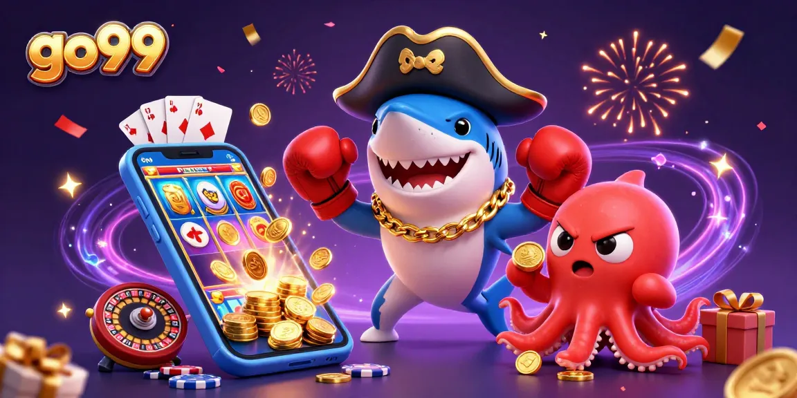 Engage in thrilling games with go99 as the pirate shark, pufferfish, and octopus illustrate a vibrant casino scene.
