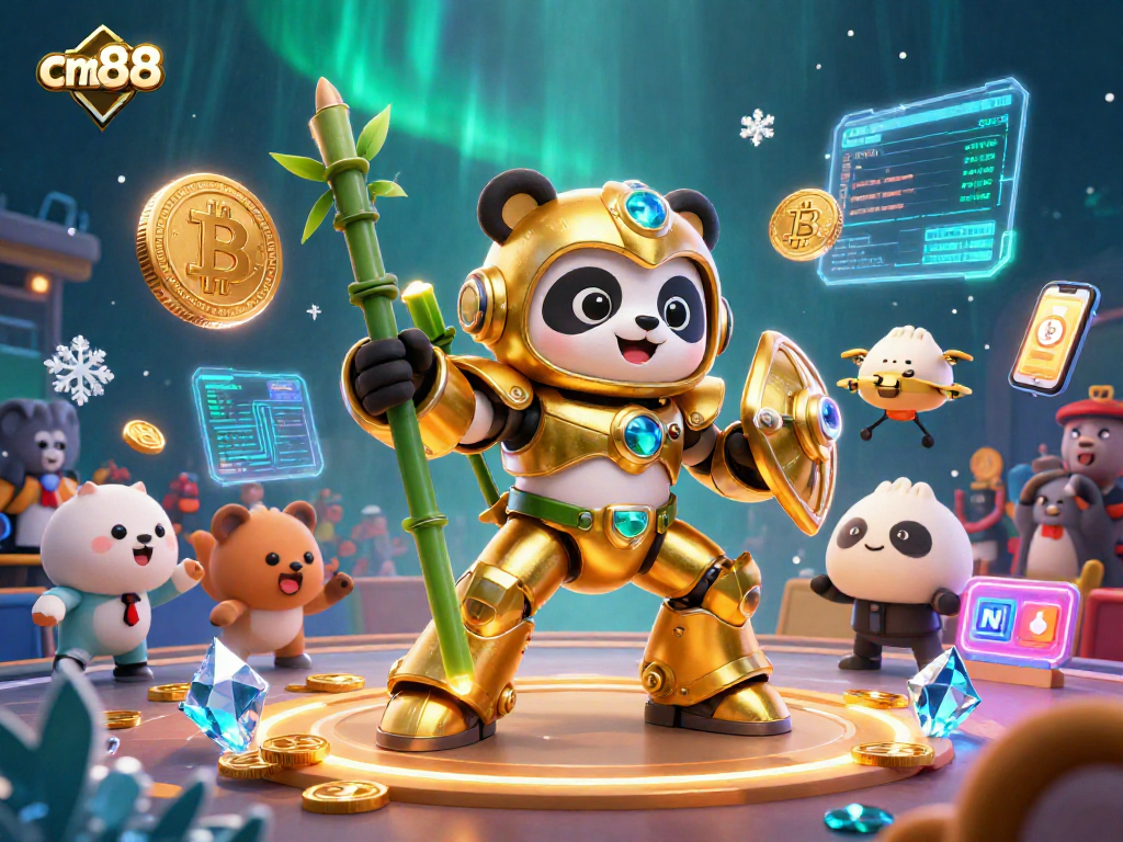 Bet on exciting wins with cm88bet, witnessing the thrilling golden panda battle in a vibrant casino scene.