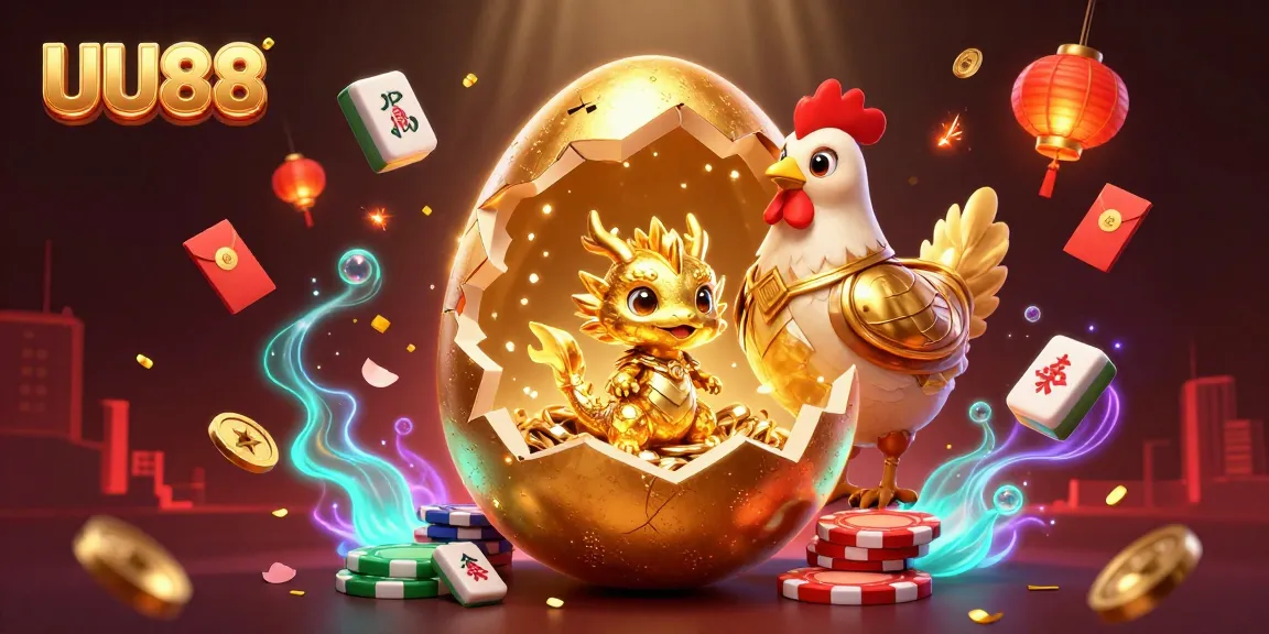 Engage with UU88 as a golden dragon emerges from a magical egg, surrounded by casino elements.
