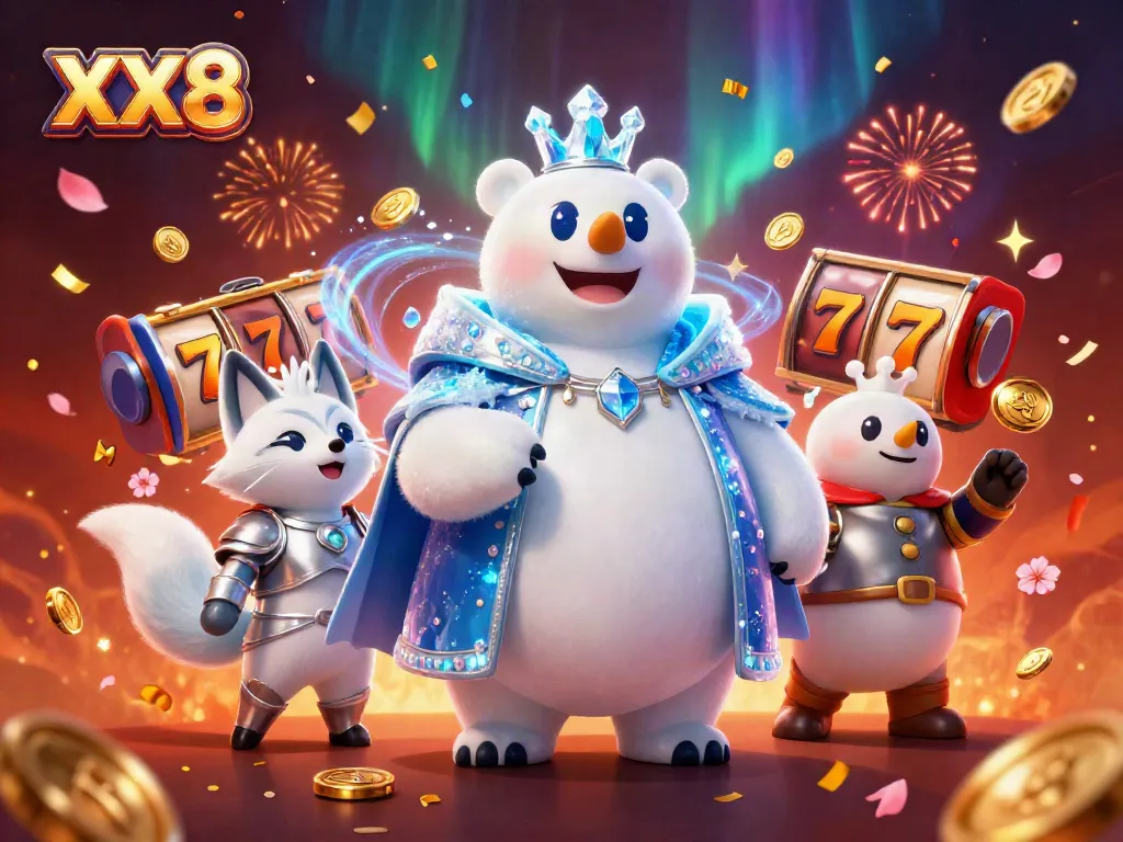 Experience thrilling gameplay with XX8's vibrant casino elements, showcasing animated slot reels and royal characters.