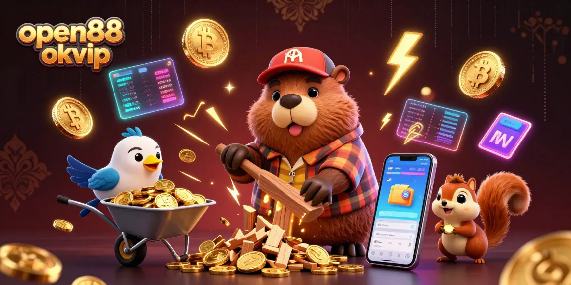 Spin the reels with open88 okvip's exciting gaming experience featuring vibrant cartoon characters and crypto elements.