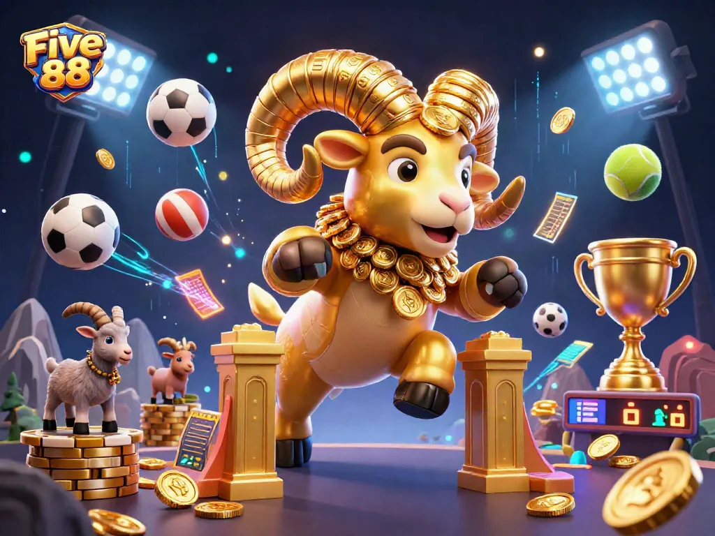 Experience thrilling gaming at Five 88 with vibrant casino elements and dynamic sports action.