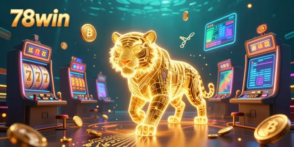 Engage with thrilling 78win casino experiences as a vibrant golden tiger prowls through a digital landscape of excitement and jackpots.