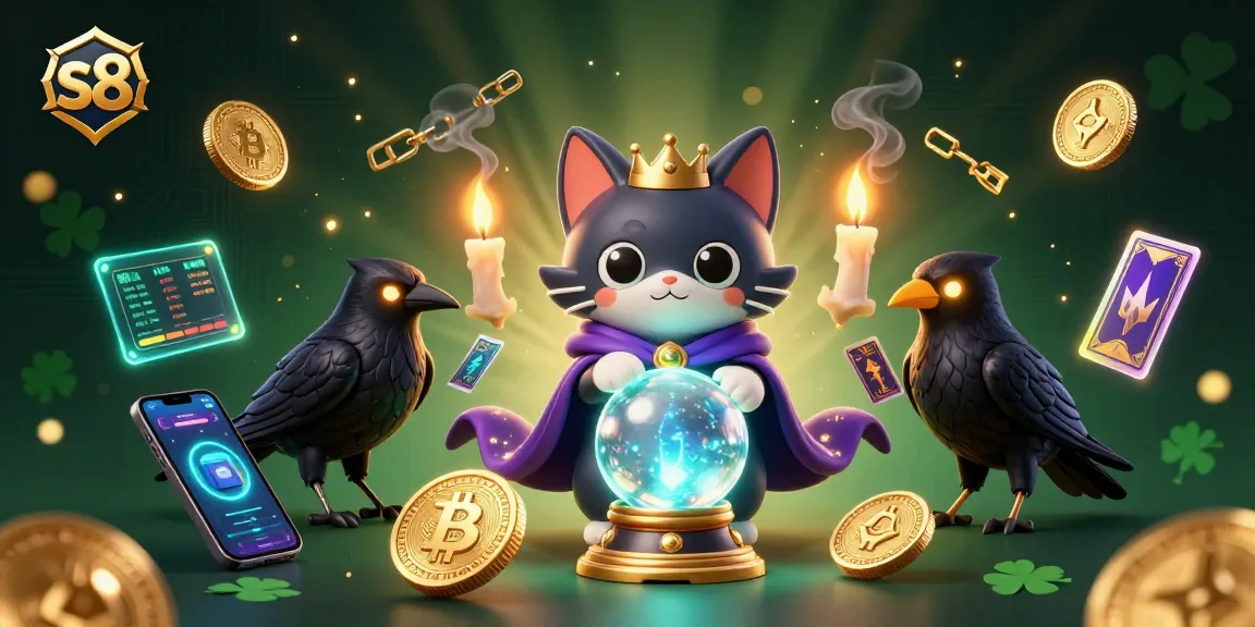Engage with S8's mystical adventure featuring a fortune teller cat and a tarot-raven, enhancing your gaming journey.