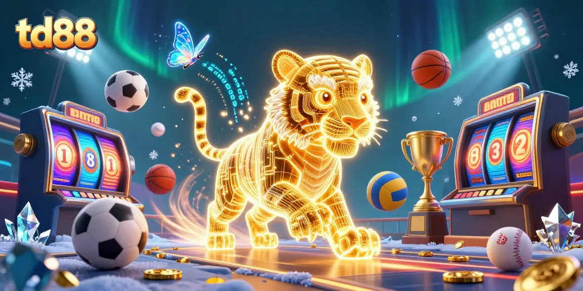 Experience the excitement of td88's casino games with a vibrant, dynamic 3D illustration showcasing thrilling gameplay elements.