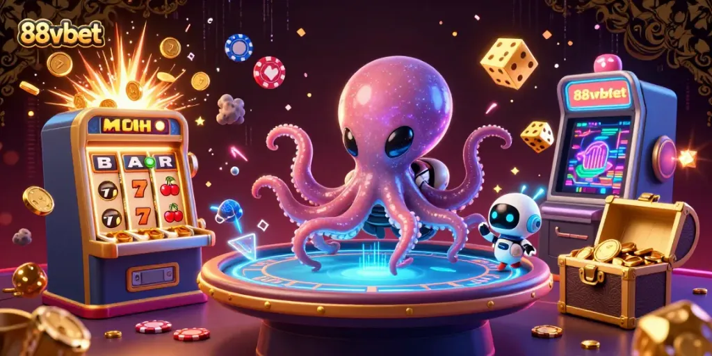 Experience the excitement of gaming with 88vbet through vibrant casino elements in a cosmic scene.