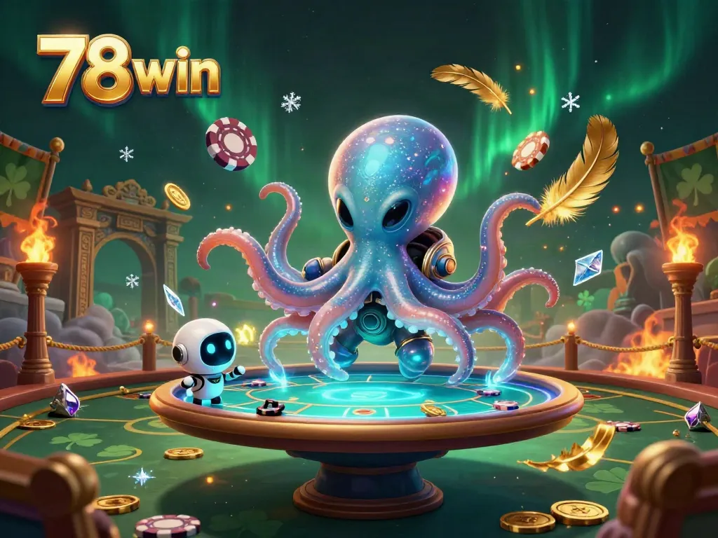 Experience thrilling gaming action with a vibrant 78 win alien octopus at a poker table.