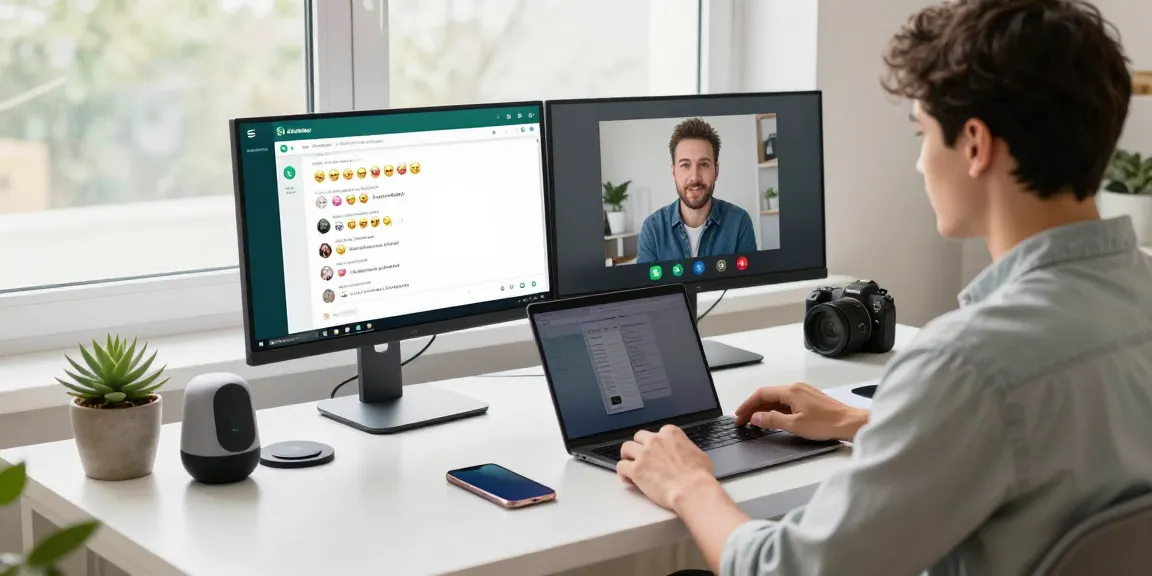 Engaging WhatsApp電腦版 desktop setup with vibrant chat interface in a modern home office.