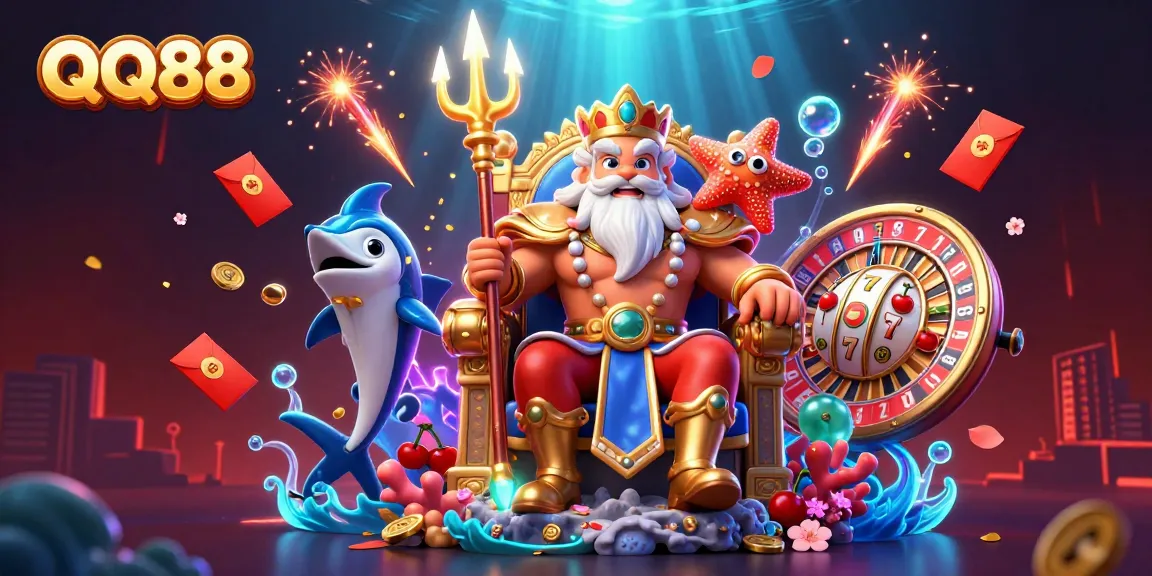 Experience thrilling slots and gaming excitement with QQ88 in this vibrant 3D illustration.