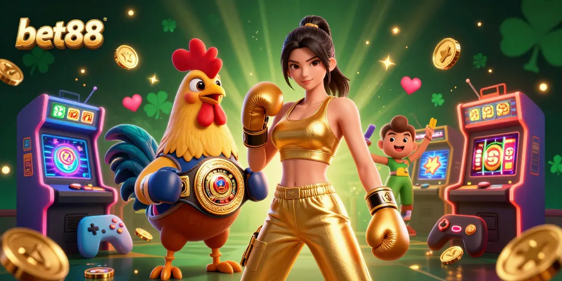 Engage with bet88's exciting slot reels and winning jackpots in this vibrant casino illustration.