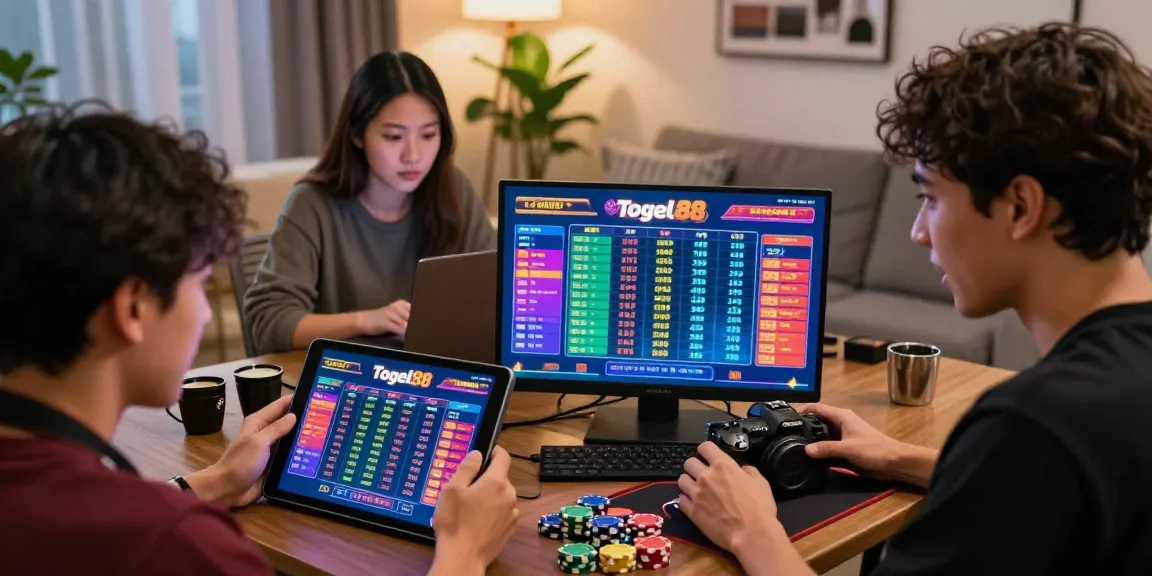 Togel88 Rtp Terbaru engaging online gambling scene with players analyzing stats and placing bets.