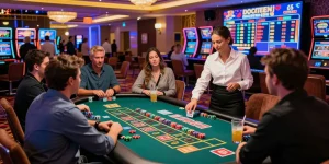 Players enjoying the KO66 casino experience with games and excitement in a vibrant atmosphere.
