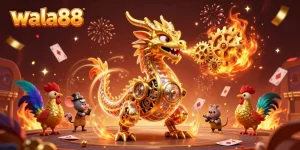 Watch as wala88's golden dragon breathes gears, capturing the thrill of live cockfighting.