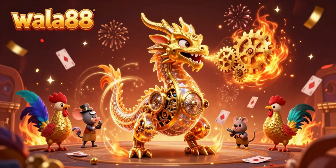 Watch as wala88's golden dragon breathes gears, capturing the thrill of live cockfighting.