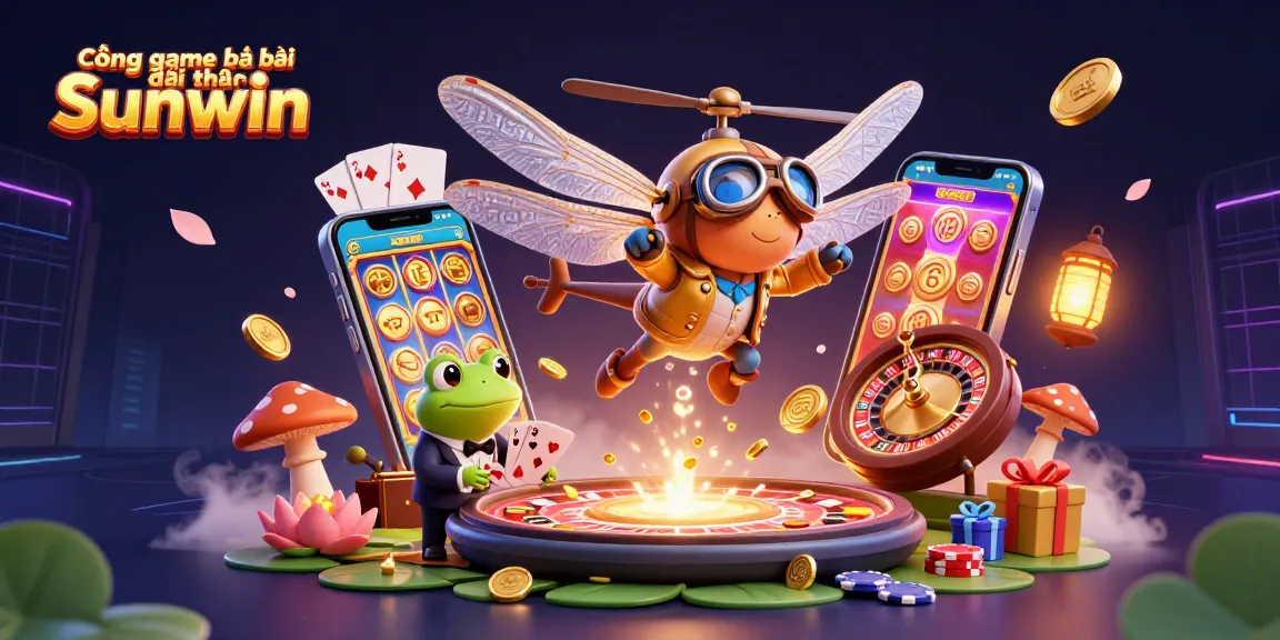 Cổng game bài đổi thưởng Sunwin showcasing a lively casino scene with vibrant characters and interactive game elements for a captivating experience.