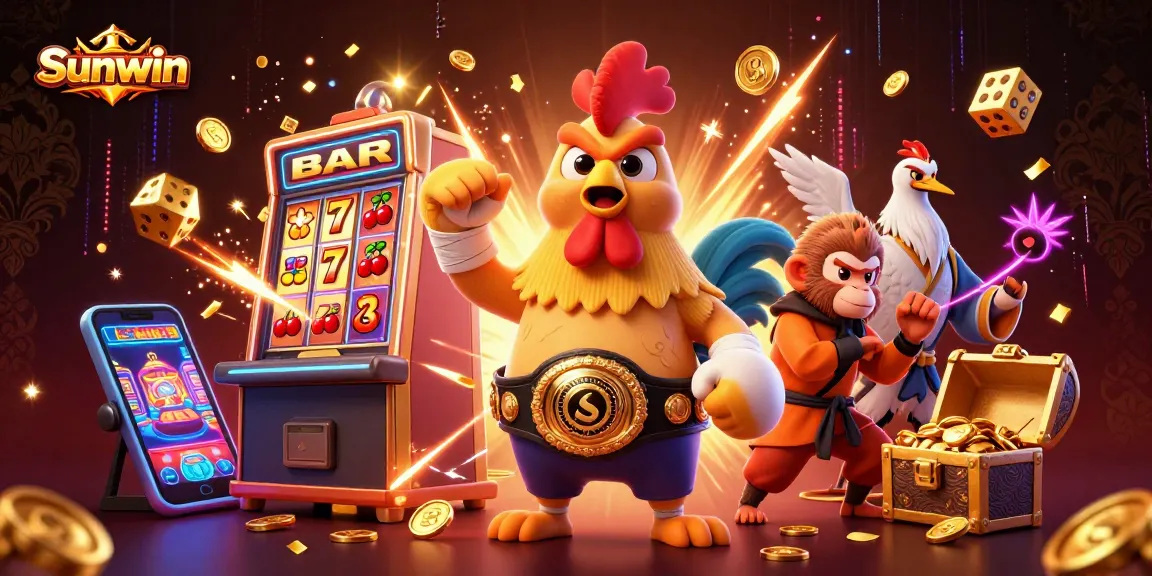 Experience the excitement of Sunwin with a vibrant 3D casino scene featuring dynamic characters and rich game elements.
