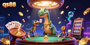 Experience the thrilling world of qs88 with dynamic cartoon characters in a vibrant casino scene.