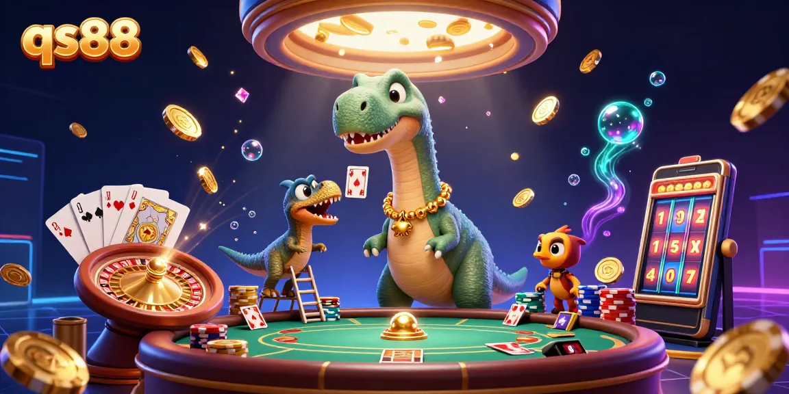 Experience the thrilling world of qs88 with dynamic cartoon characters in a vibrant casino scene.