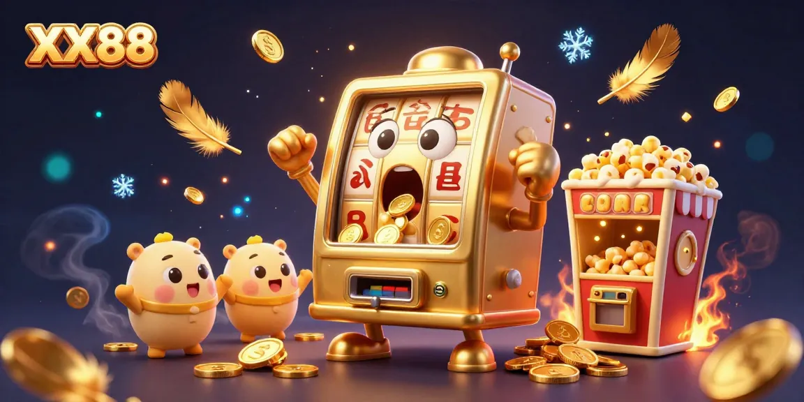 Experience the excitement of XX88 with a golden slot machine celebrating its jackpot victory.
