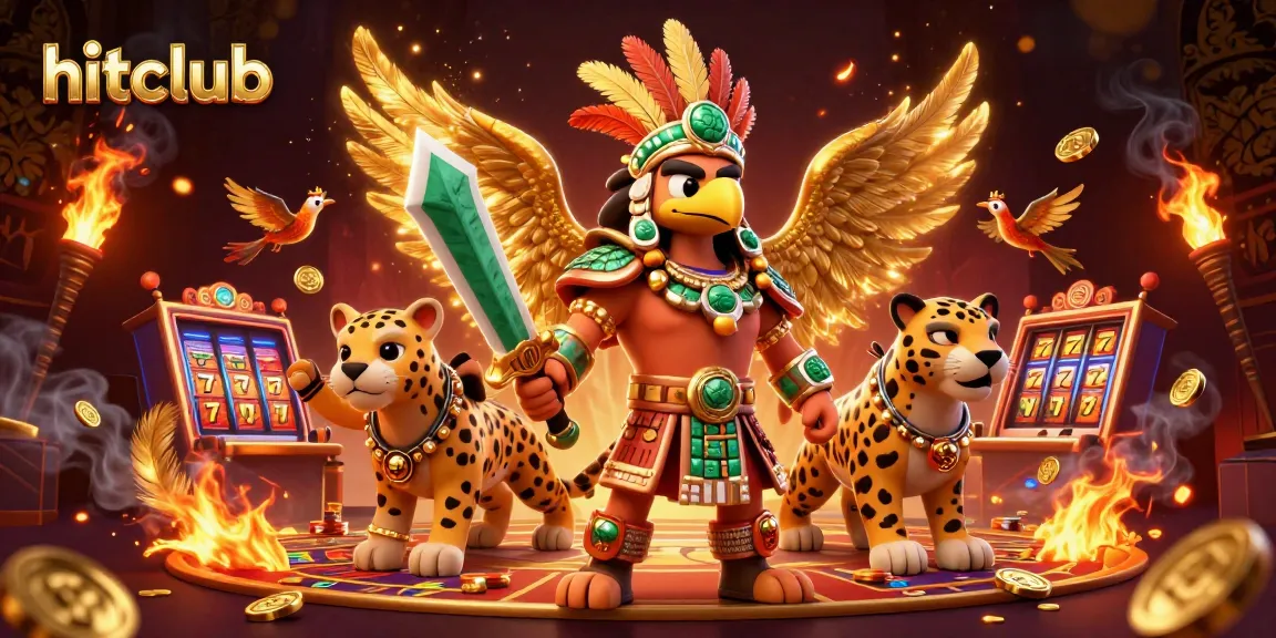 Join the hitclub adventure with Aztec warriors amid vibrant casino action in this dazzling illustration.