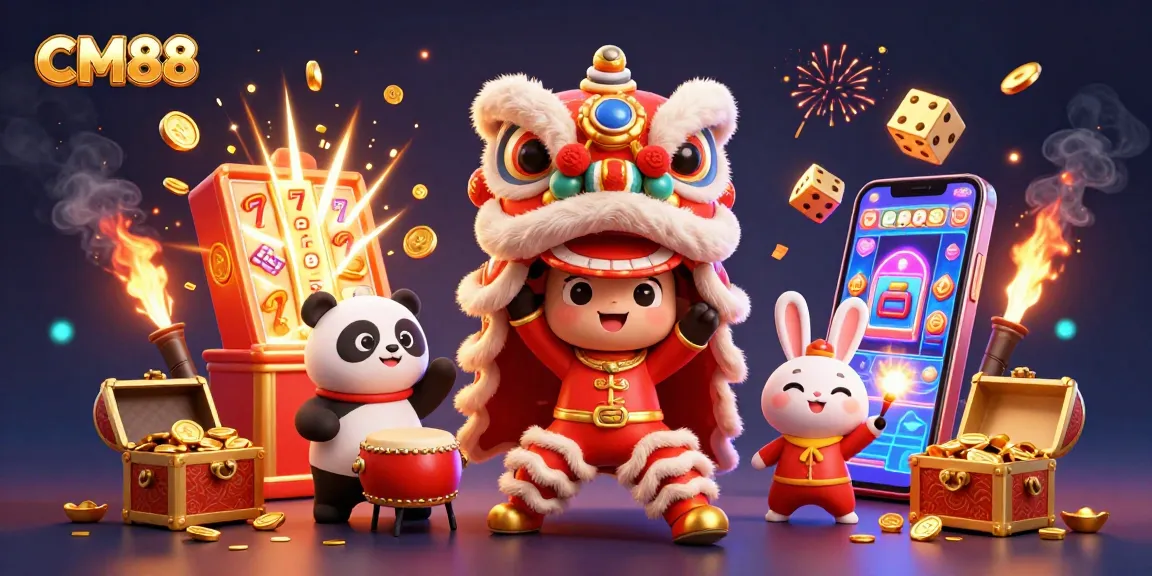 Experience CM88's vibrant slot games with a lively Chinese New Year dance scene.