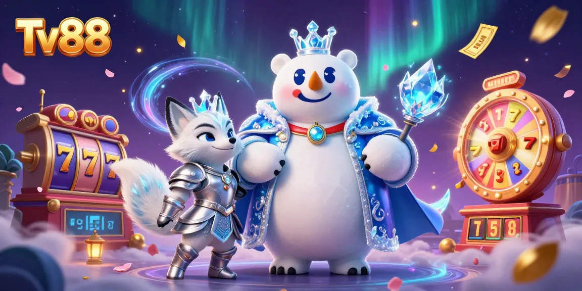 Experience the excitement of casino gaming at Tv88 with vibrant slot reels and enchanting characters.