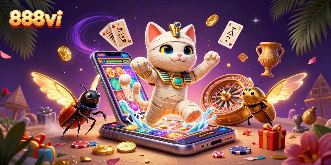 Play thrilling slot games as 888vi's Egyptian mummy cat invokes the jackpot!