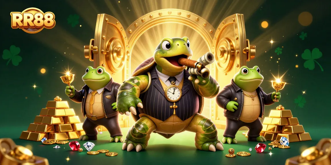 Experience RR88 with a dynamic 3D casino illustration featuring classic characters and vibrant game elements.