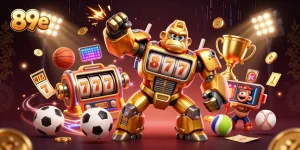 Engage in thrilling casino experiences with 89e's dynamic gaming featuring a golden gorilla mech.