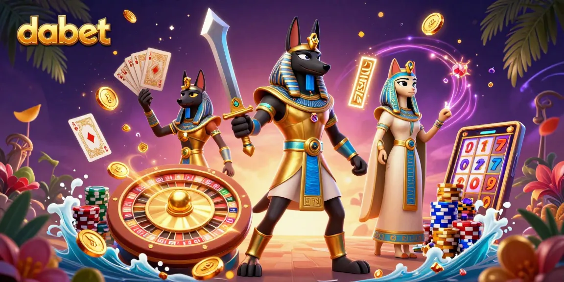dabet features an ancient warrior and cat amidst casino elements, showcasing winning strategies.