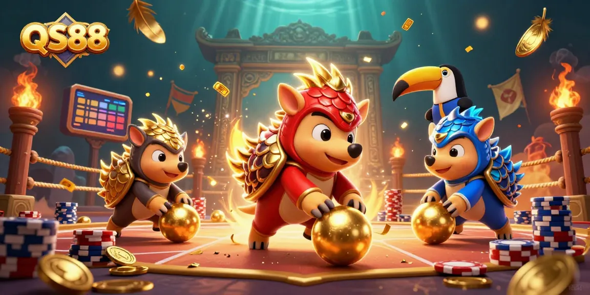 Experience the thrill of QS88 with rival pangolins in a vibrant gambling arena filled with action