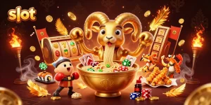 Menggandakan slot dengan simbol keberuntungan dan karakter menarik di dunia kasino online.