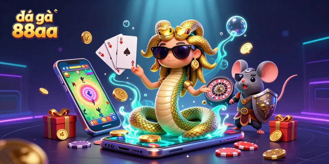Experience fast-paced cockfighting action with đá gà 88aa's immersive gaming illustrations featuring Medusa and a warrior mouse.