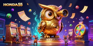 Mengoptimalkan pengalaman perjudian dengan HONDA55, ilustrasi kasino 3D penuh warna dan dinamis.
