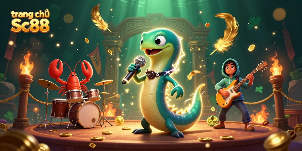 Experience winning thrills with the vibrant scene of trang chủ Sc88 featuring an electric eel DJ and band underwater.