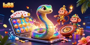 Experience thrilling gameplay at lu88 with vibrant 3D visuals of exciting slots and casino elements.