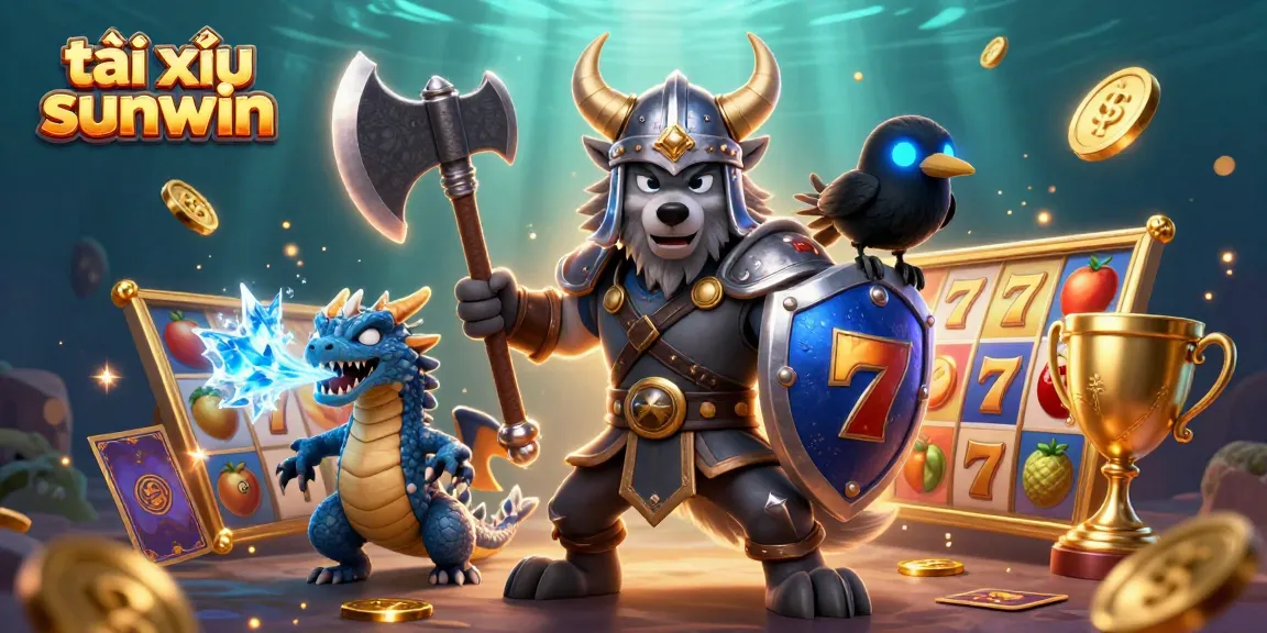 Engage in thrilling gameplay with tài xỉu sunwin, featuring vibrant 3D Viking and dragon scene!