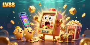 Win big with LV88 at this exciting online casino scene featuring golden slot machines
