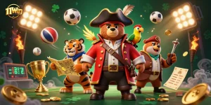 Engage with 11WIN's thrilling sports betting adventure, featuring cartoon characters and dynamic game elements.