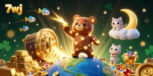 Experience thrilling wins with the 7wj constellation bear in a vibrant casino scene.
