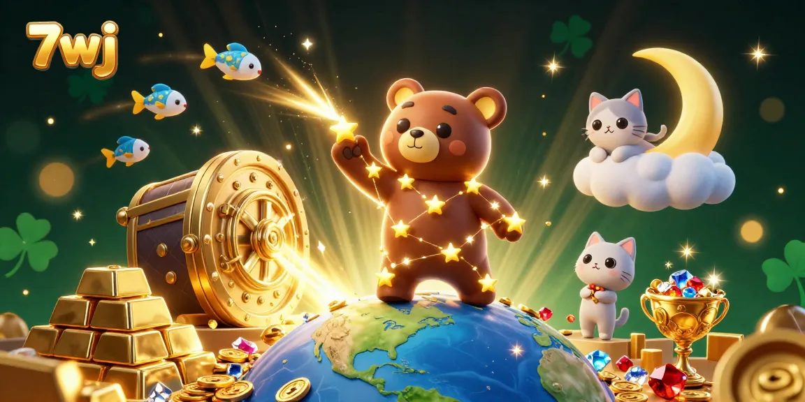 Experience thrilling wins with the 7wj constellation bear in a vibrant casino scene.