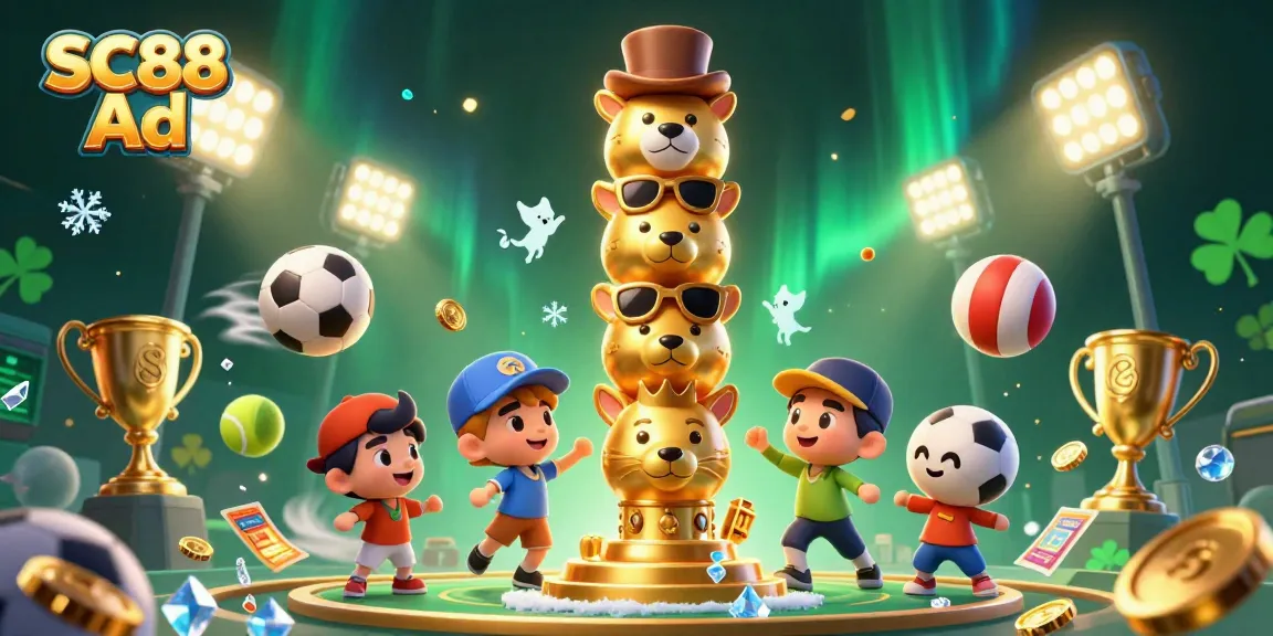 Experience thrilling sports betting action with SC88 Ad's vibrant 3D casino illustration featuring dynamic elements.
